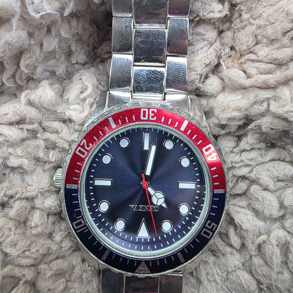 Silver and Red Men's Watch